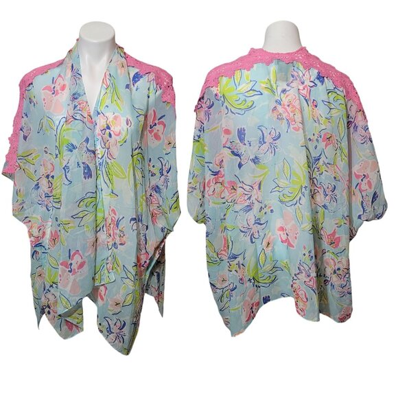 Charlie Paige Sheer Cover Up Kimono Cape Sheer Colorful One Size - Picture 1 of 3